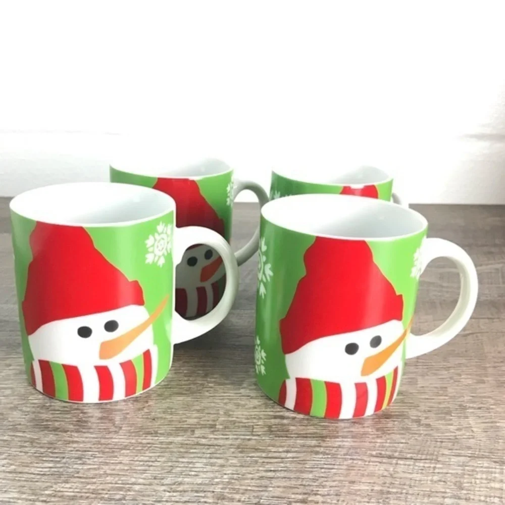 Crate‎ & Barrel snowman mugs Set of 4 Christmas coffee cups holidays